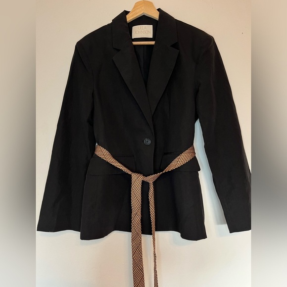 Ulla Johnson Ellery belted cotton, linen and silk-blend blazer Black size 4 - Picture 5 of 12